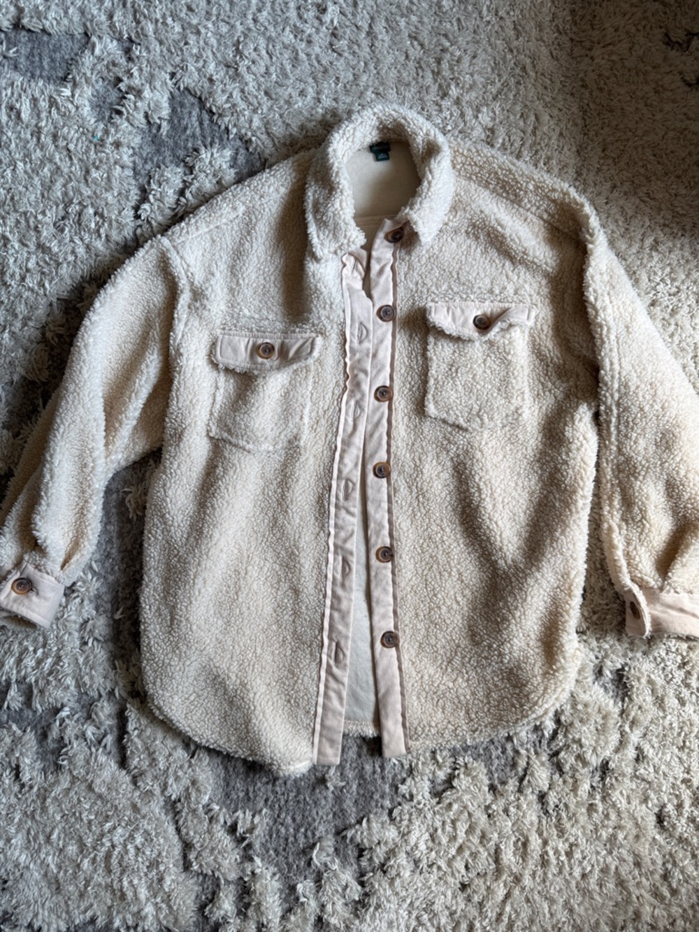 wild fable Cream Sherpa Shacket with Button Front